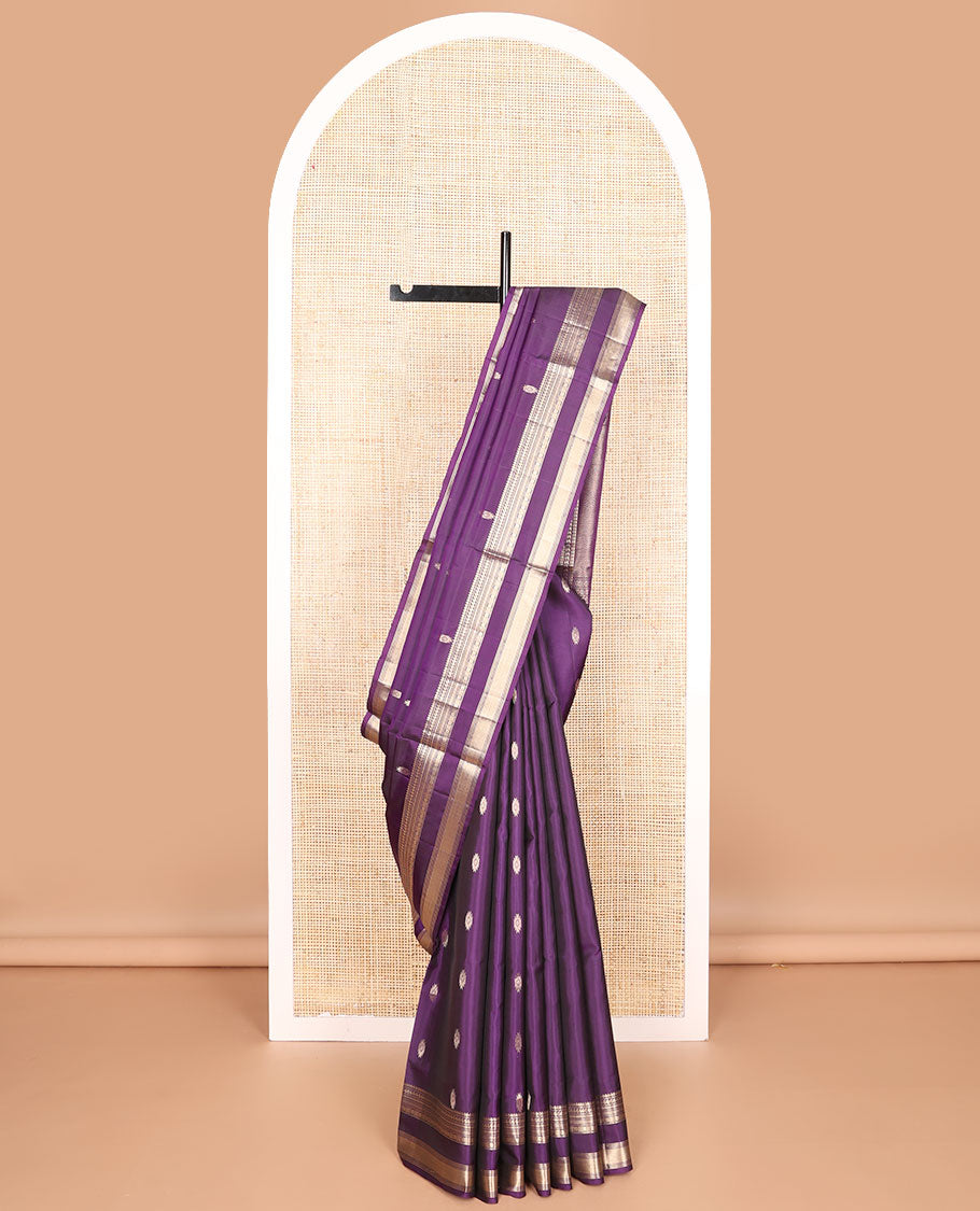 Purple buttas mayuri soft silk saree with self rettai pettu zari design border & floral design pallu