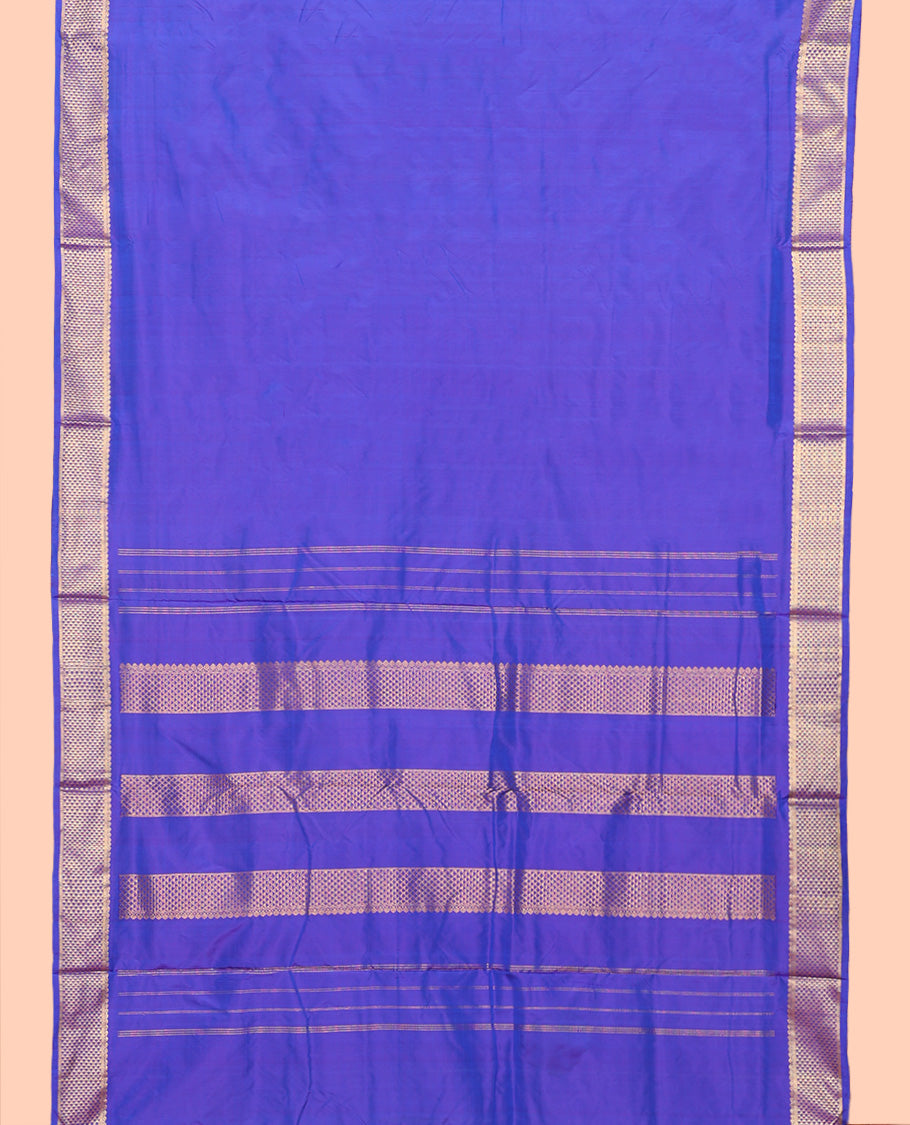 Blue Plain Nine-Yard Pure Silk Saree