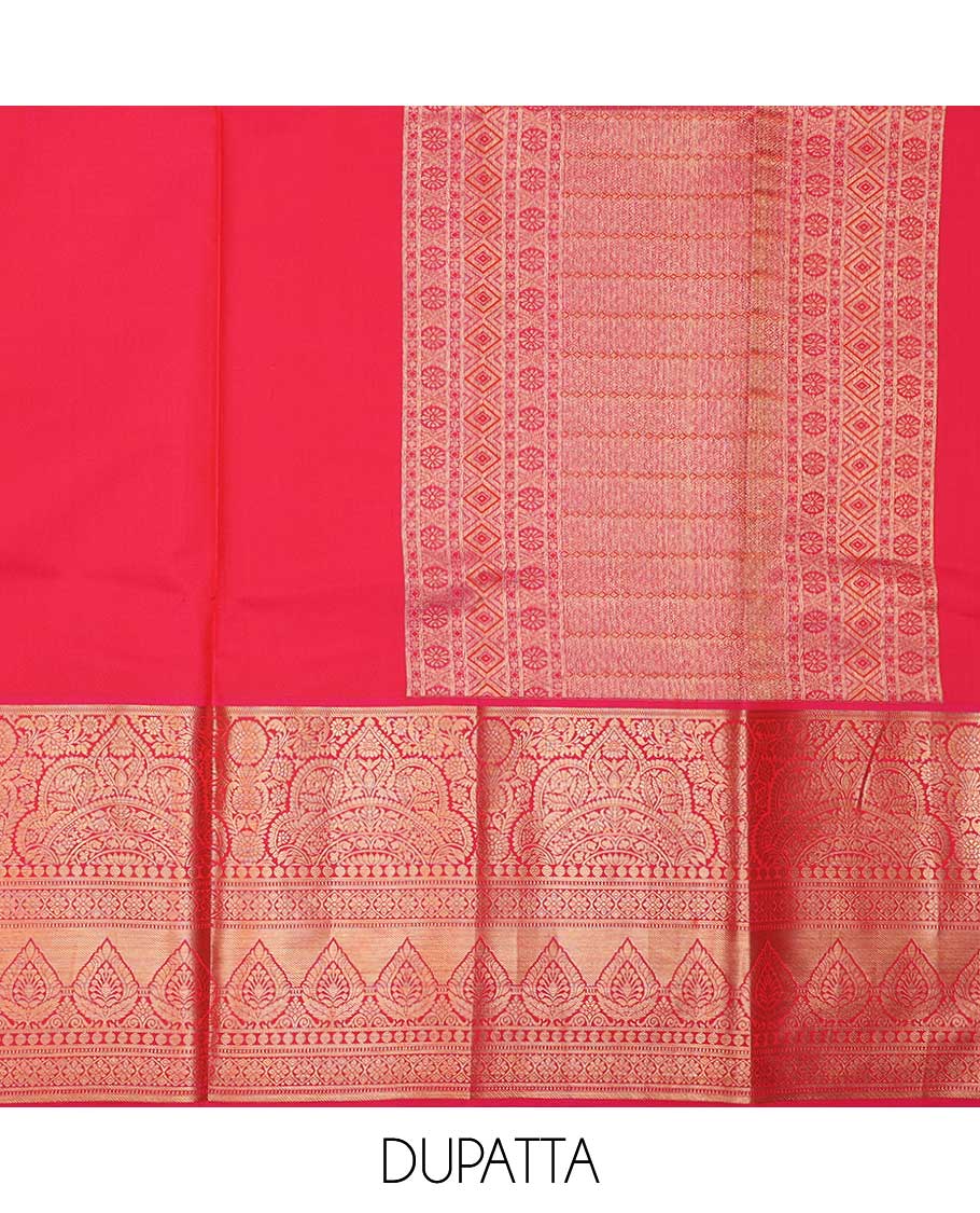 Peacock blue pure silk half-saree, jacquard skirt, contrast traditional zari border, matching zari blouse, and zari design dhavani