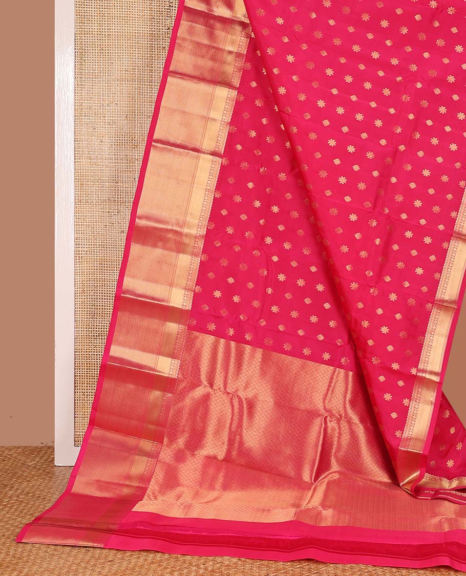 Pink zari buttas Vasundhara silk mix saree, traditional zari design border, and jaal pallu