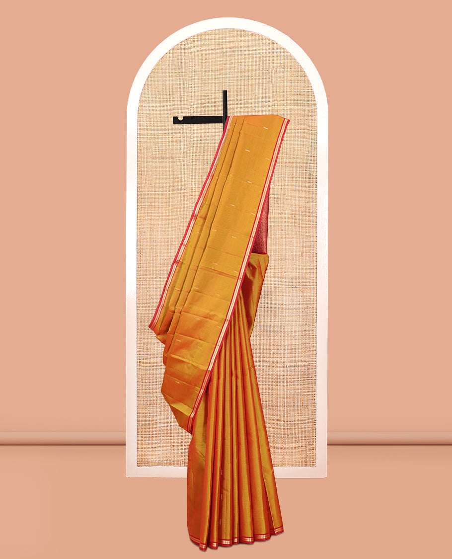 Orange Zari Buttas Vasundhara Lite Silkmix Saree, a Contrast Piping Border, Jaal Pallu, a Contrast Blouse