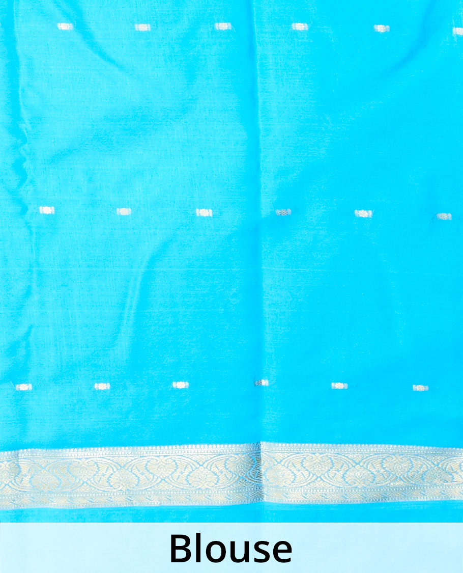 Blue buttas mysore silk saree with contrast floral zari design border