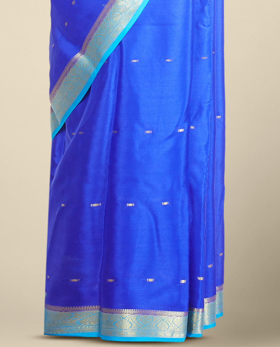 Blue buttas mysore silk saree with contrast floral zari design border