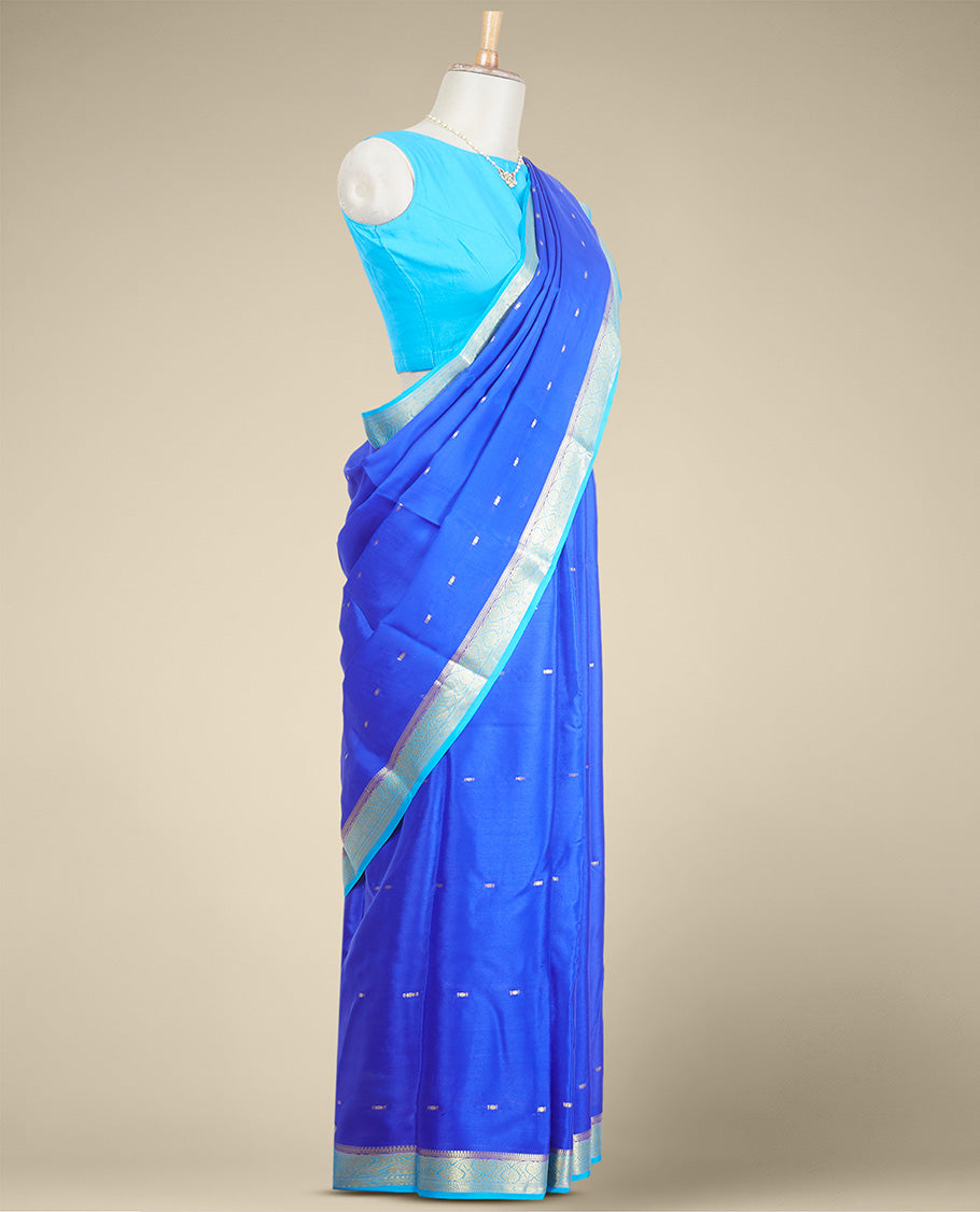 Blue buttas mysore silk saree with contrast floral zari design border