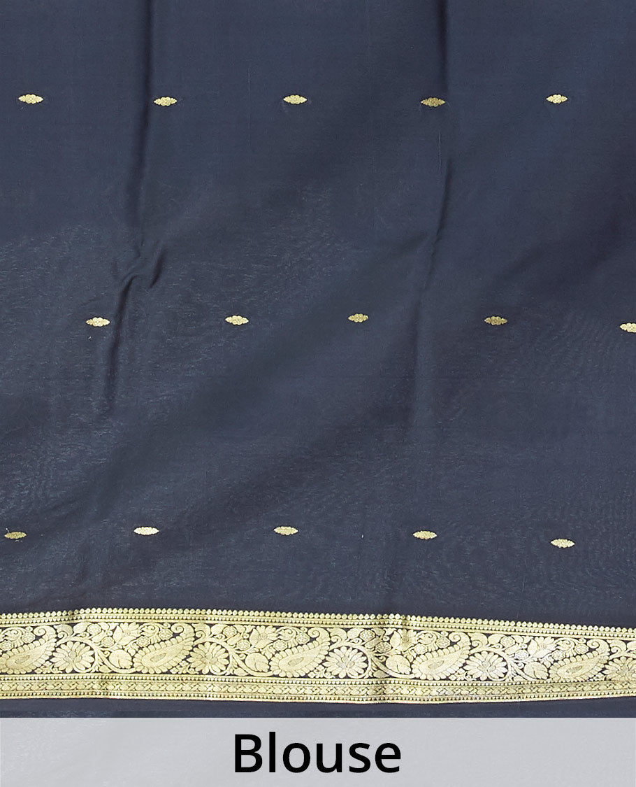 Red buttas mysore silk saree with contrast floral zari design border