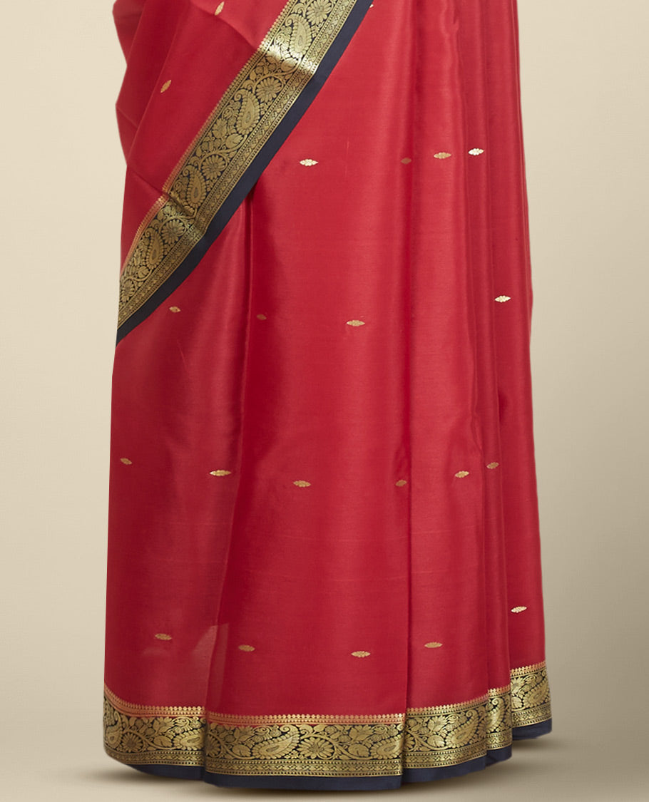 Red buttas mysore silk saree with contrast floral zari design border