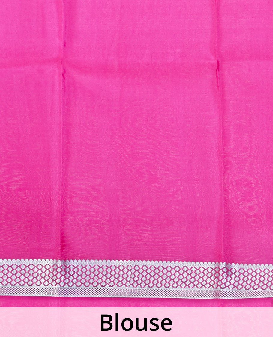 Pink mysore silk saree with self checked zari design border