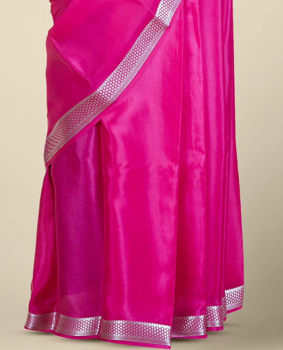Pink mysore silk saree with self checked zari design border
