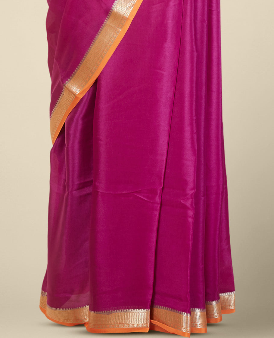 Purple mysore silk saree with contrast zari design border