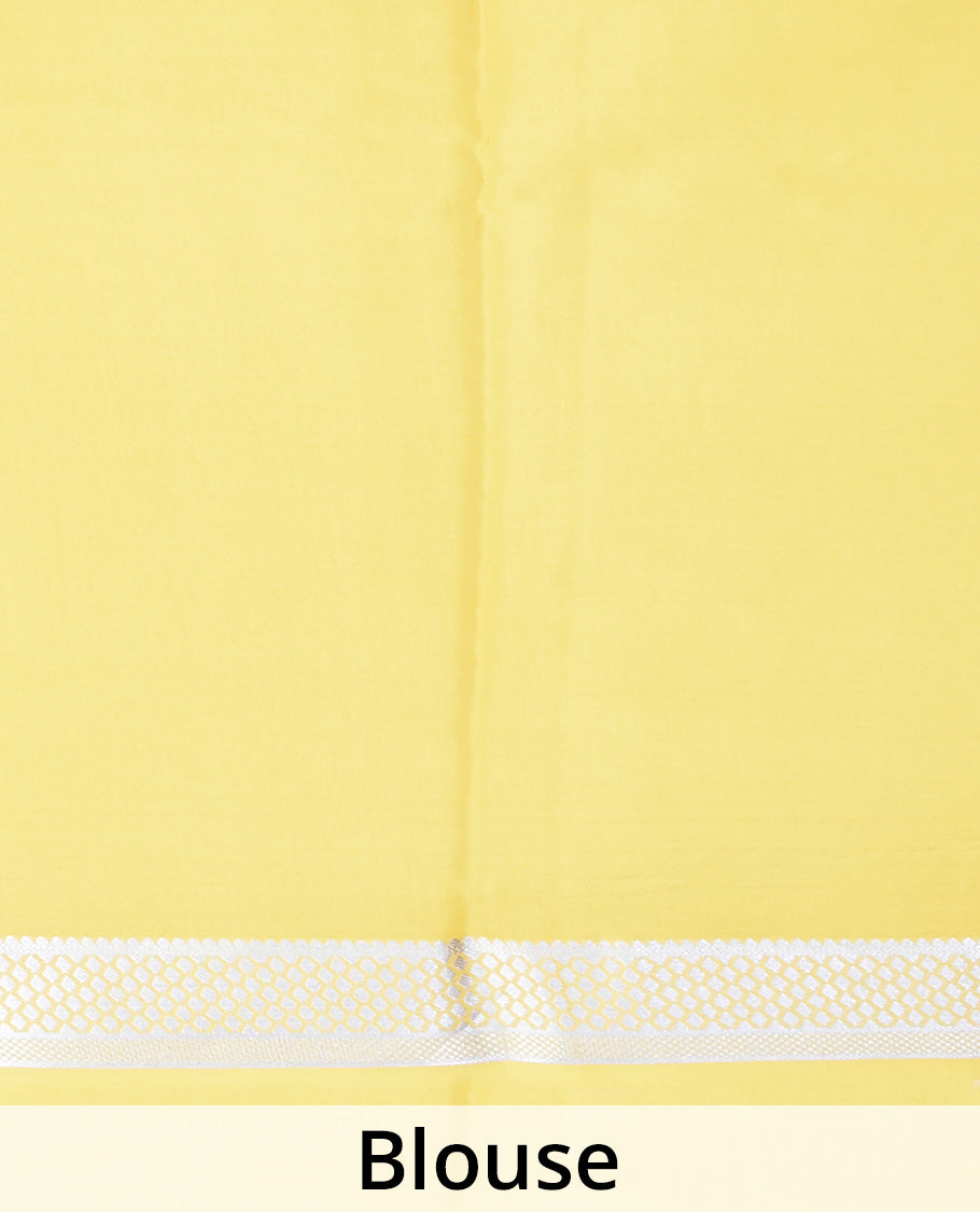 Yellow mysore silk saree with contrast floral zari design border
