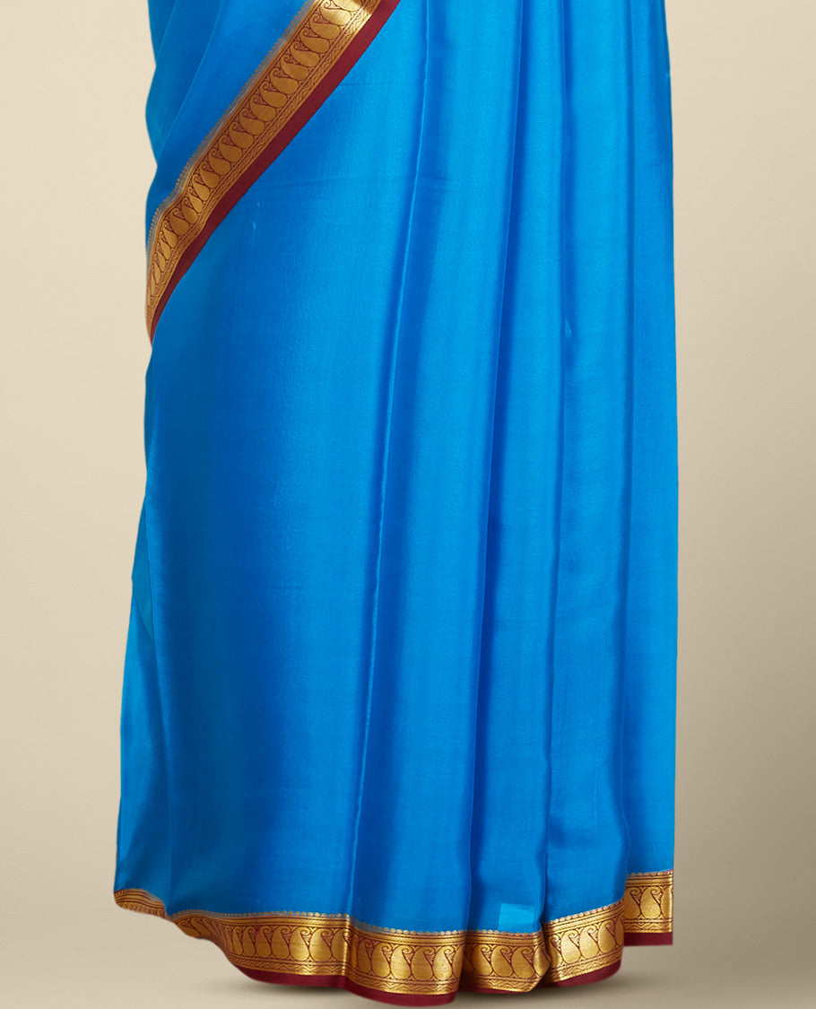 Blue mysore silk saree with contrast paisley zari design border