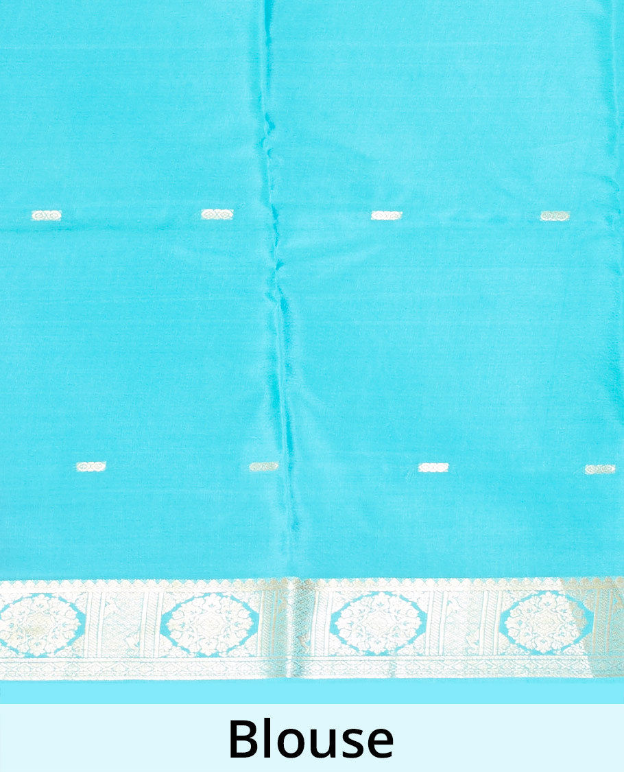Pink buttas mysore silk saree with contrast floral zari design border