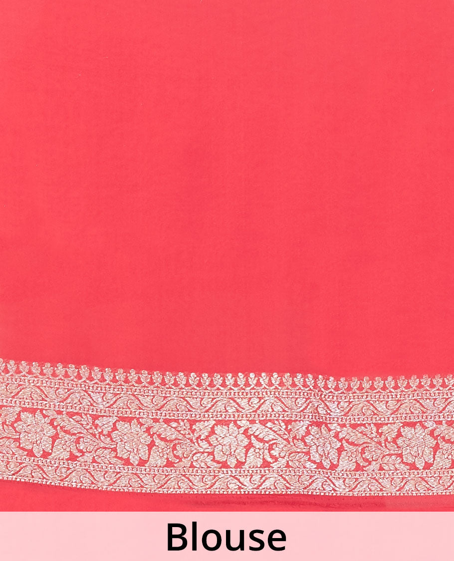 Green floral jacquard banaras georgette saree with contrast intricate zari design border