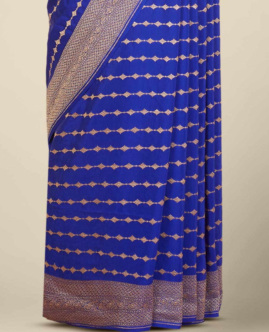 Blue striped floral design crepe with self intricate zari designb order