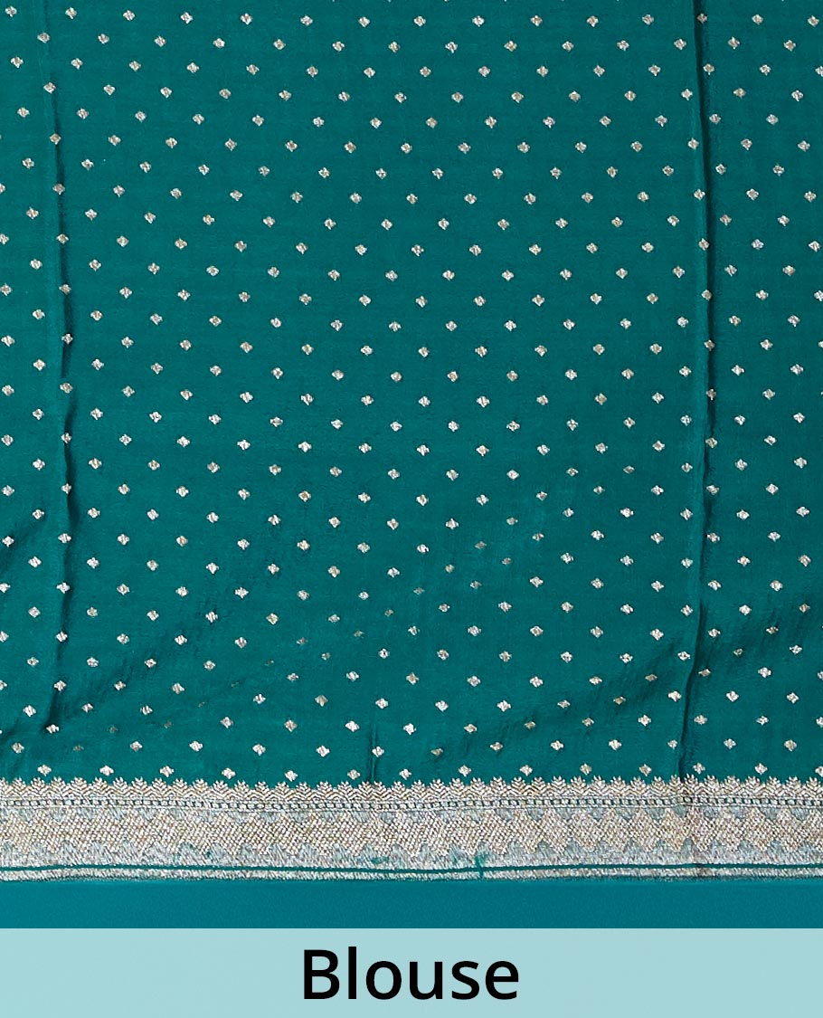 Green geometric design crepe saree with self zari design border