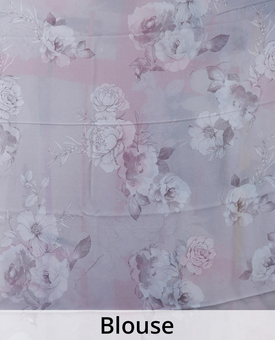 Borderless multi-color abstract-style floral digital printed pure georgette saree, floral printed blouse
