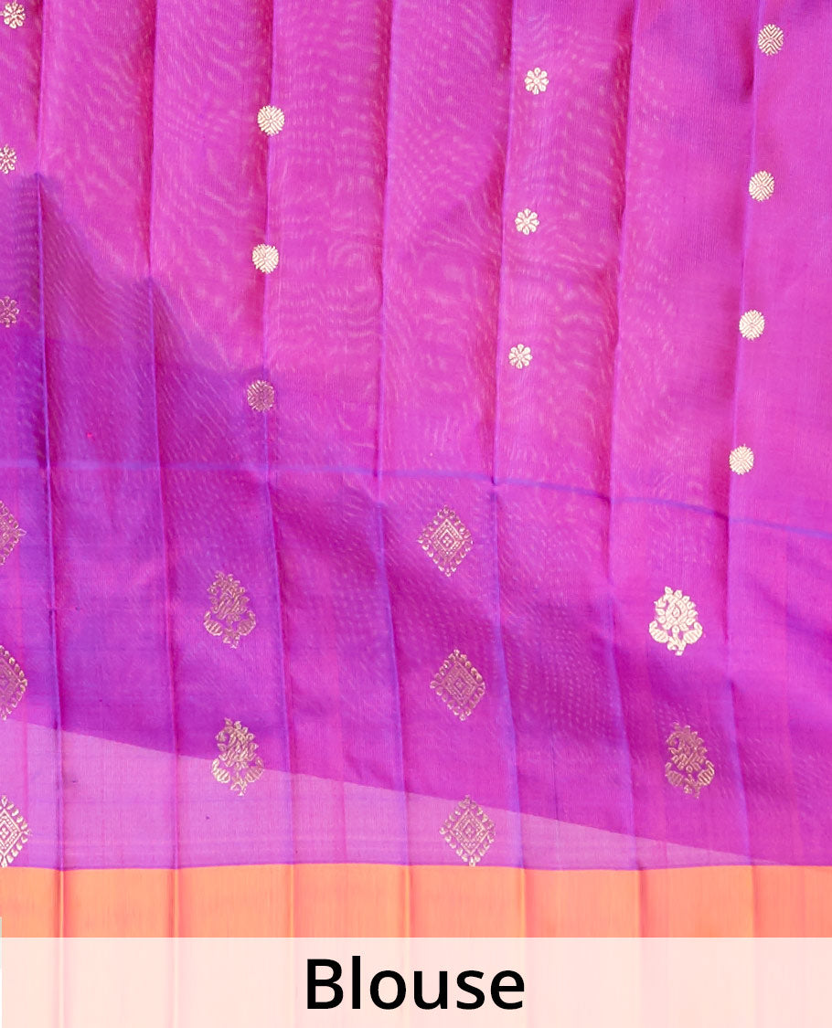 Green zari buttas gadwal silk saree, contrast vidarbha zari design border & pallu of floral creeper, paisley & geometric designs