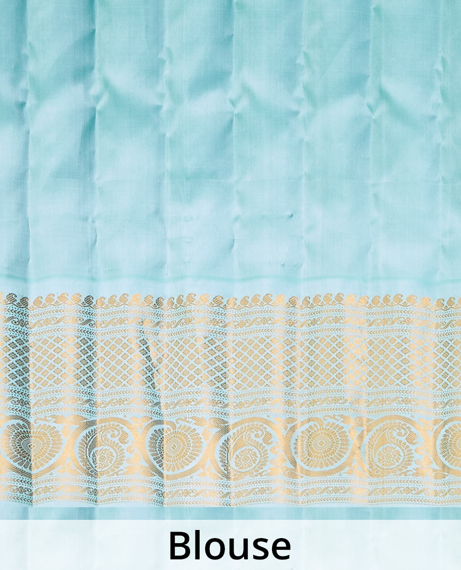 Blue zari buttas gadwal silk saree, contrast traditional zari design vidarbha border & jaal design pallu