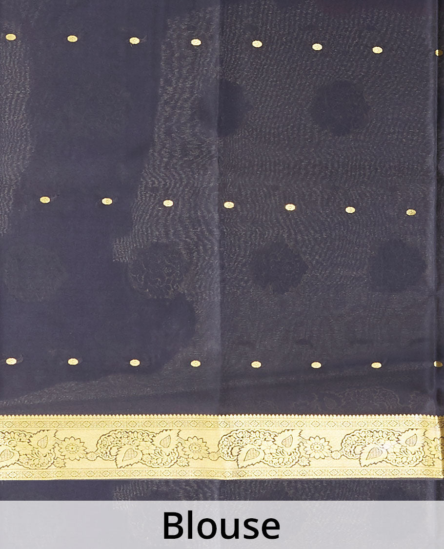 Black zari buttas mysore silk saree, floral zari design border & pallu of zari designs