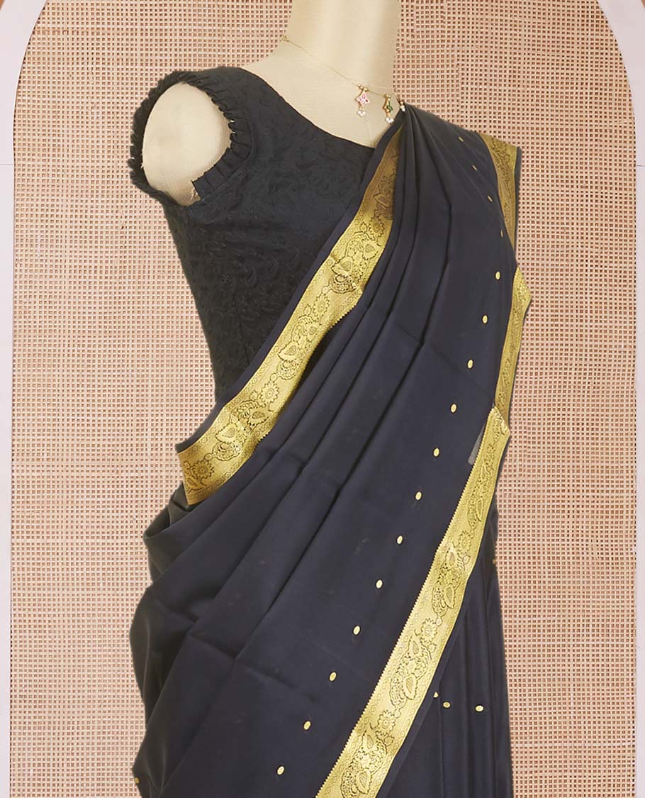 Black zari buttas mysore silk saree, floral zari design border & pallu of zari designs