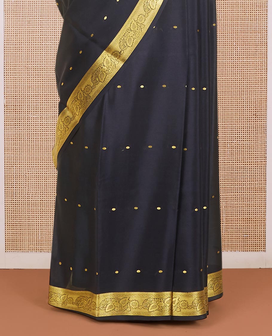 Black zari buttas mysore silk saree, floral zari design border & pallu of zari designs