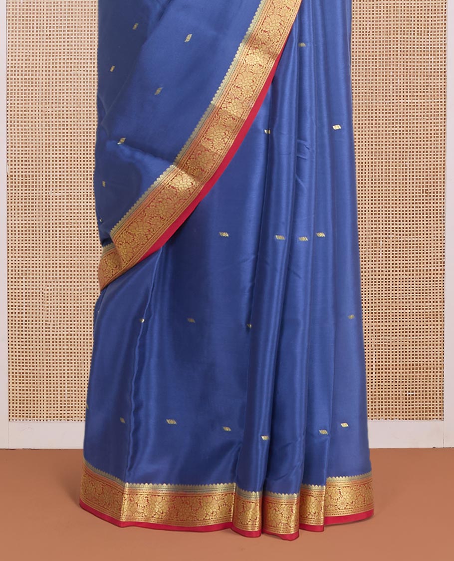 Grey zari buttas Mysore silk saree, contrast floral design zari border & pallu of zari motifs