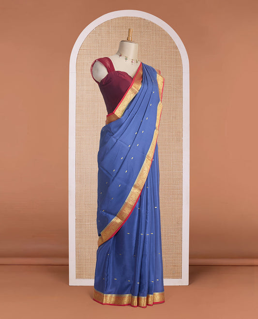 Grey zari buttas Mysore silk saree, contrast floral design zari border & pallu of zari motifs