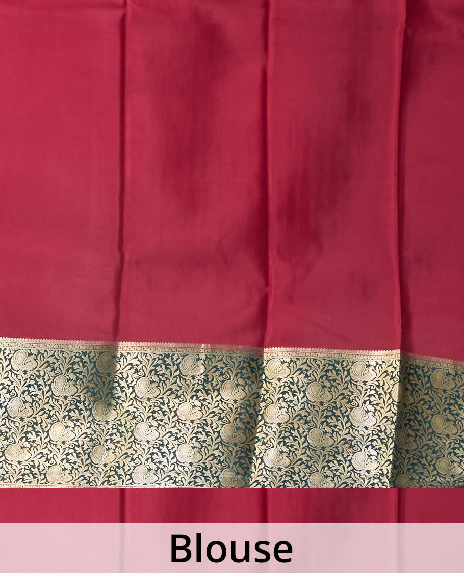 Dark green zari buttas Mysore silk saree, contrast zari border & pallu of floral & peacock designs