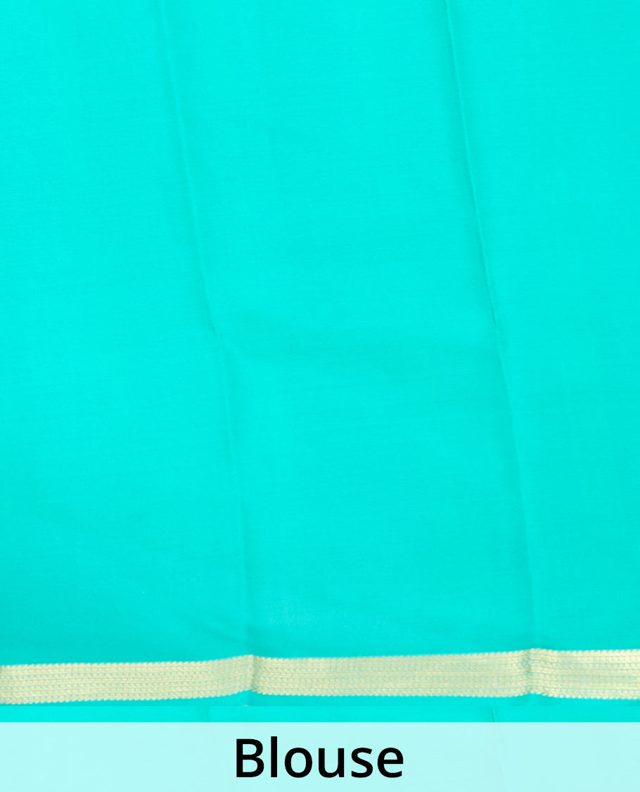 Green plain Mysore silk saree, traditional zari design border & pallu of thick zari stripes