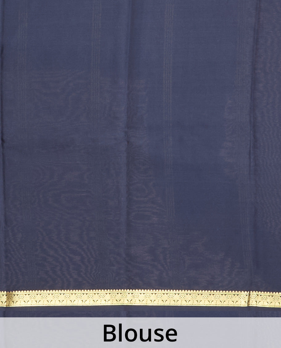 Black plain Mysore silk saree, traditional zari design border & pallu of thick zari stripes
