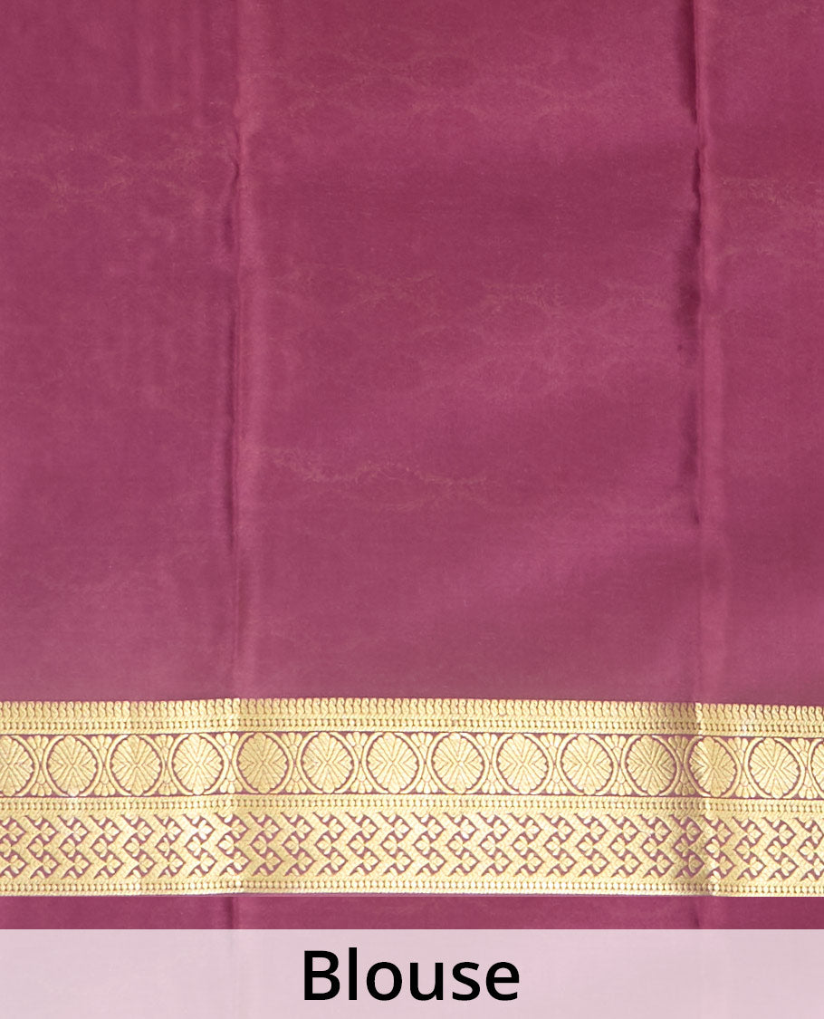 Dark orange zari buttas Mysore silk saree, contrast traditional zari border & zari woven pallu