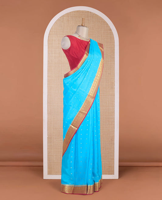 Blue zari buttas Mysore silk saree, contrast traditional zari border & intricately zari woven pallu