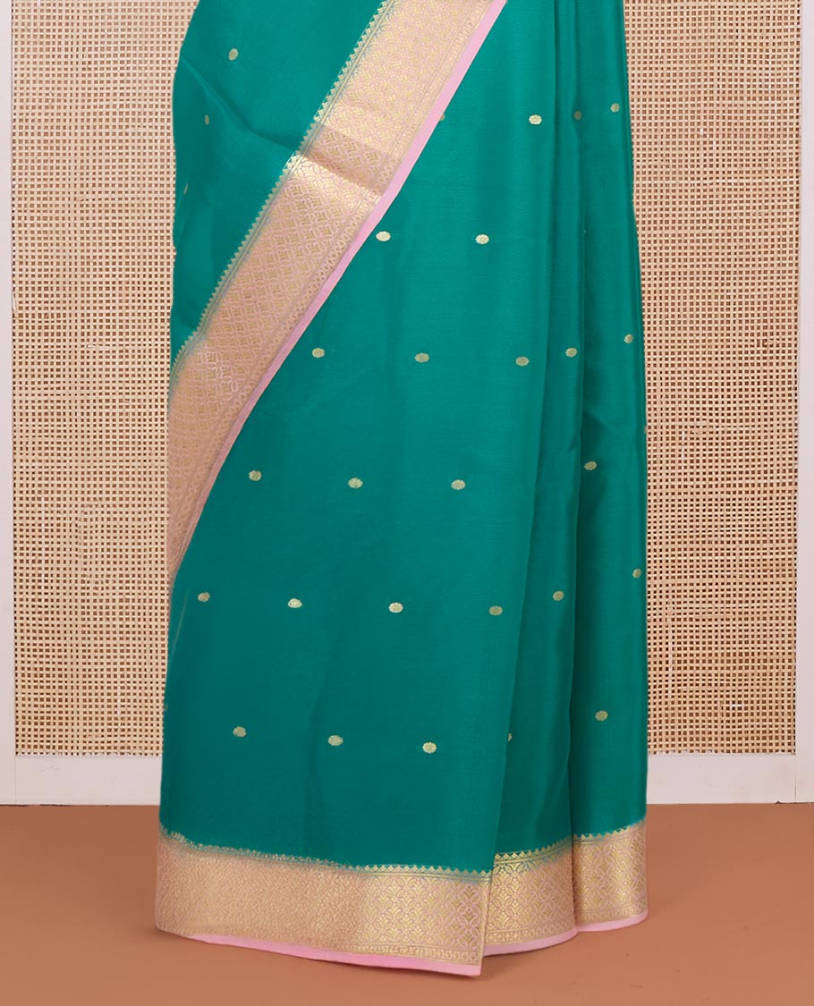 Dark green zari buttas Mysore silk saree, contrast jaal design zari border & pallu of jaal design