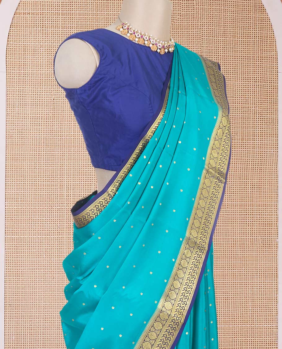 Ramar blue zari buttas Mysore silk saree, contrast traditional zari border & intricately zari woven pallu