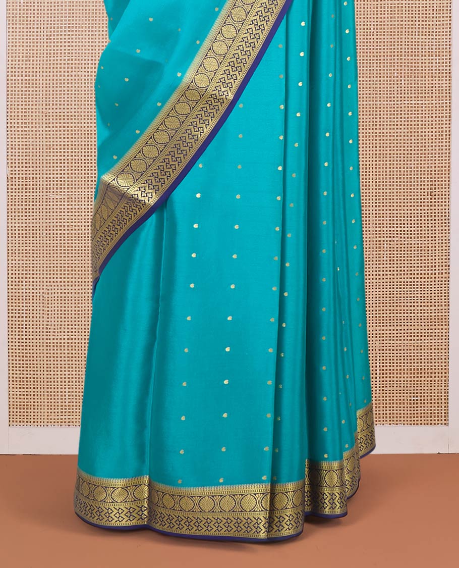 Ramar blue zari buttas Mysore silk saree, contrast traditional zari border & intricately zari woven pallu