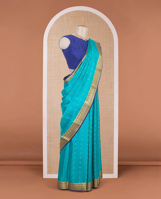 Ramar blue zari buttas Mysore silk saree, contrast traditional zari border & intricately zari woven pallu