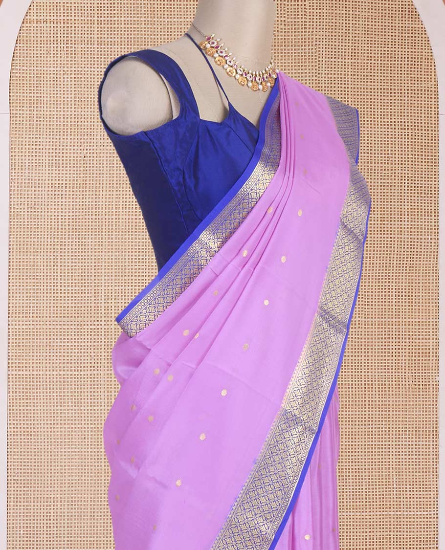 Pink zari buttas Mysore silk saree, contrast jaal design zari border & pallu of jaal design