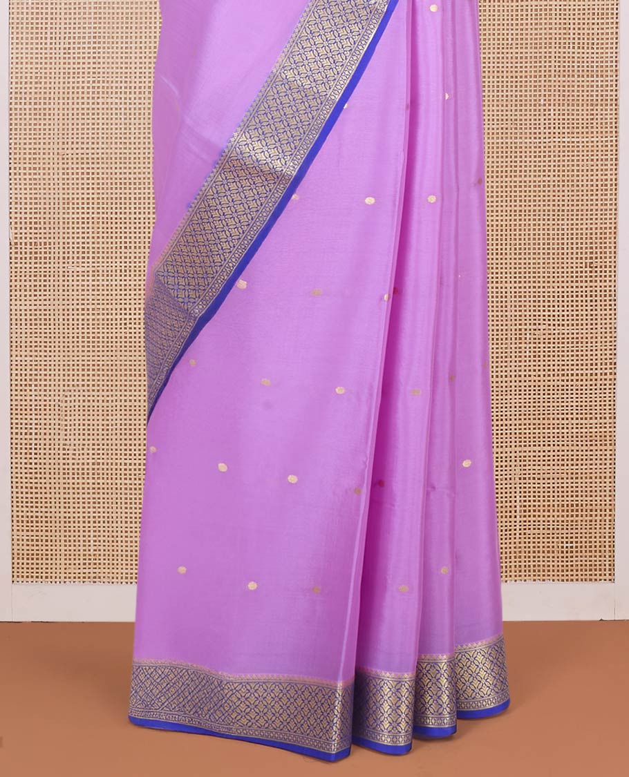 Pink zari buttas Mysore silk saree, contrast jaal design zari border & pallu of jaal design