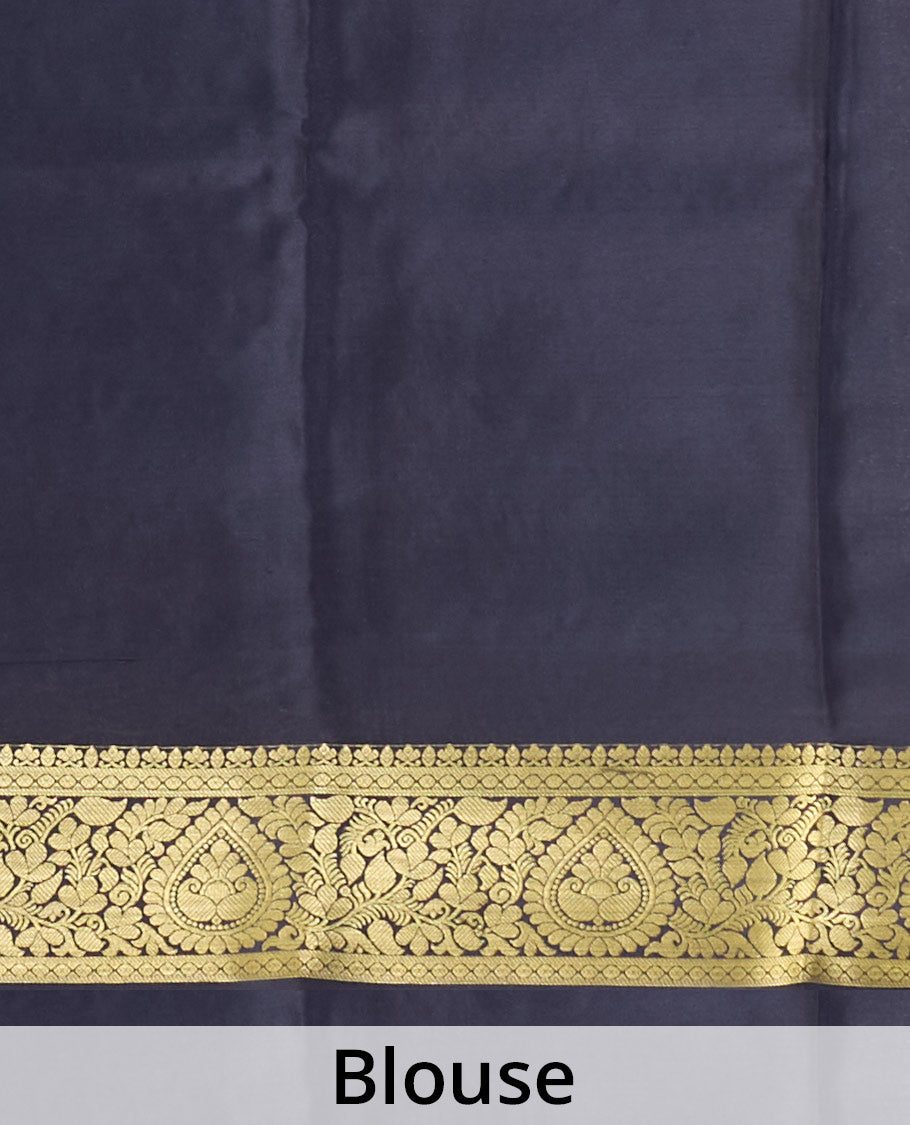 Violet zari buttas Mysore silk saree, contrast floral zari border & pallu of floral design