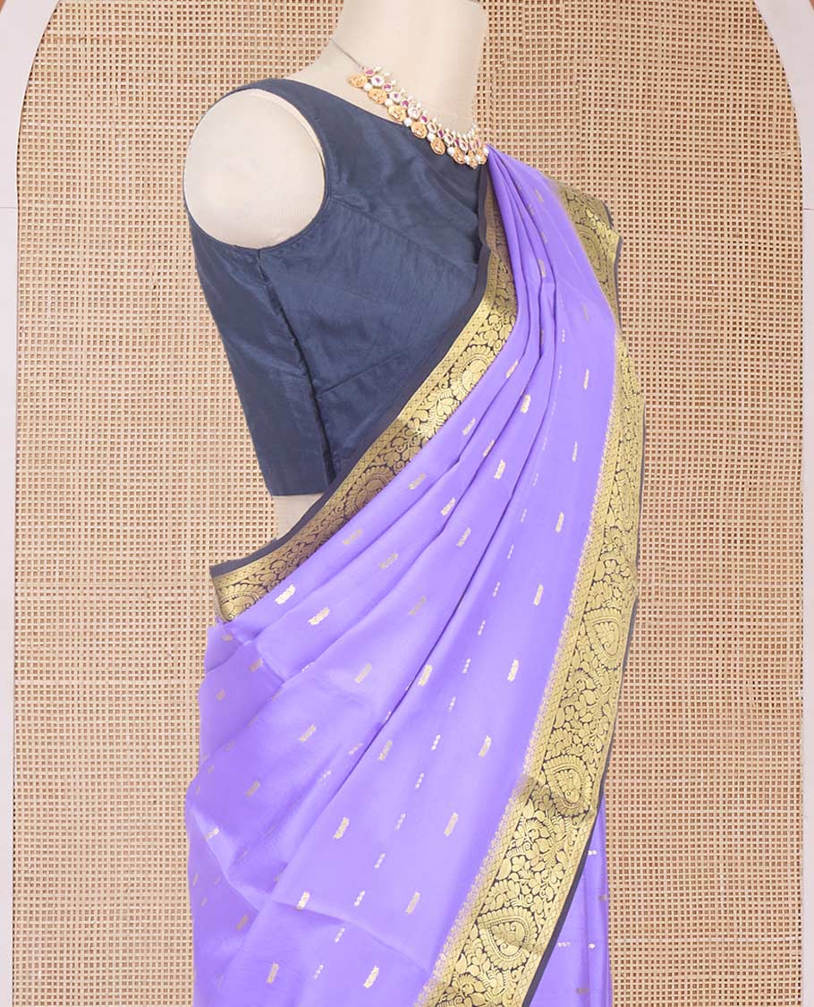 Violet zari buttas Mysore silk saree, contrast floral zari border & pallu of floral design