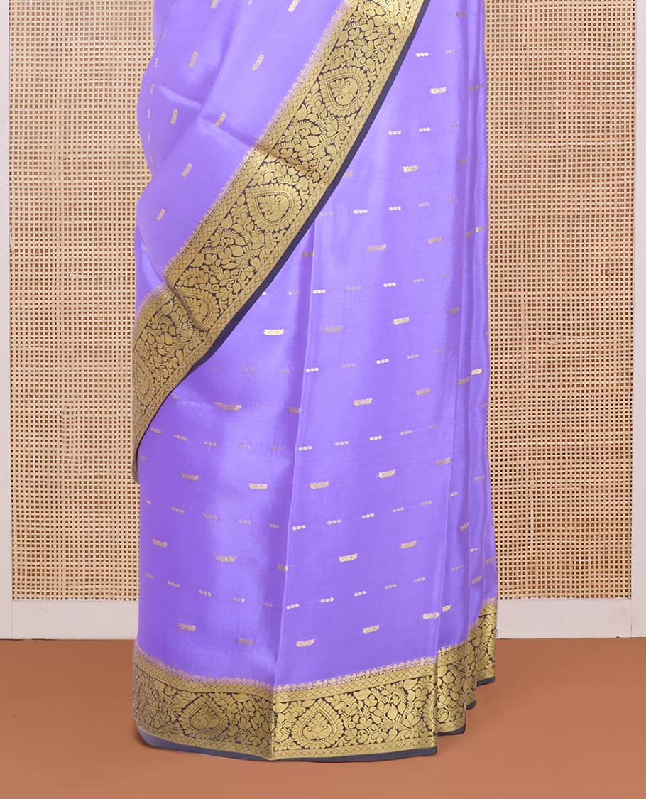 Violet zari buttas Mysore silk saree, contrast floral zari border & pallu of floral design