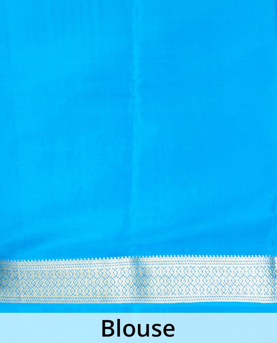 Purple zari checked Mysore silk saree with contrast traditional zari woven borders of chakra motifs, and pallu of zari geometric designs