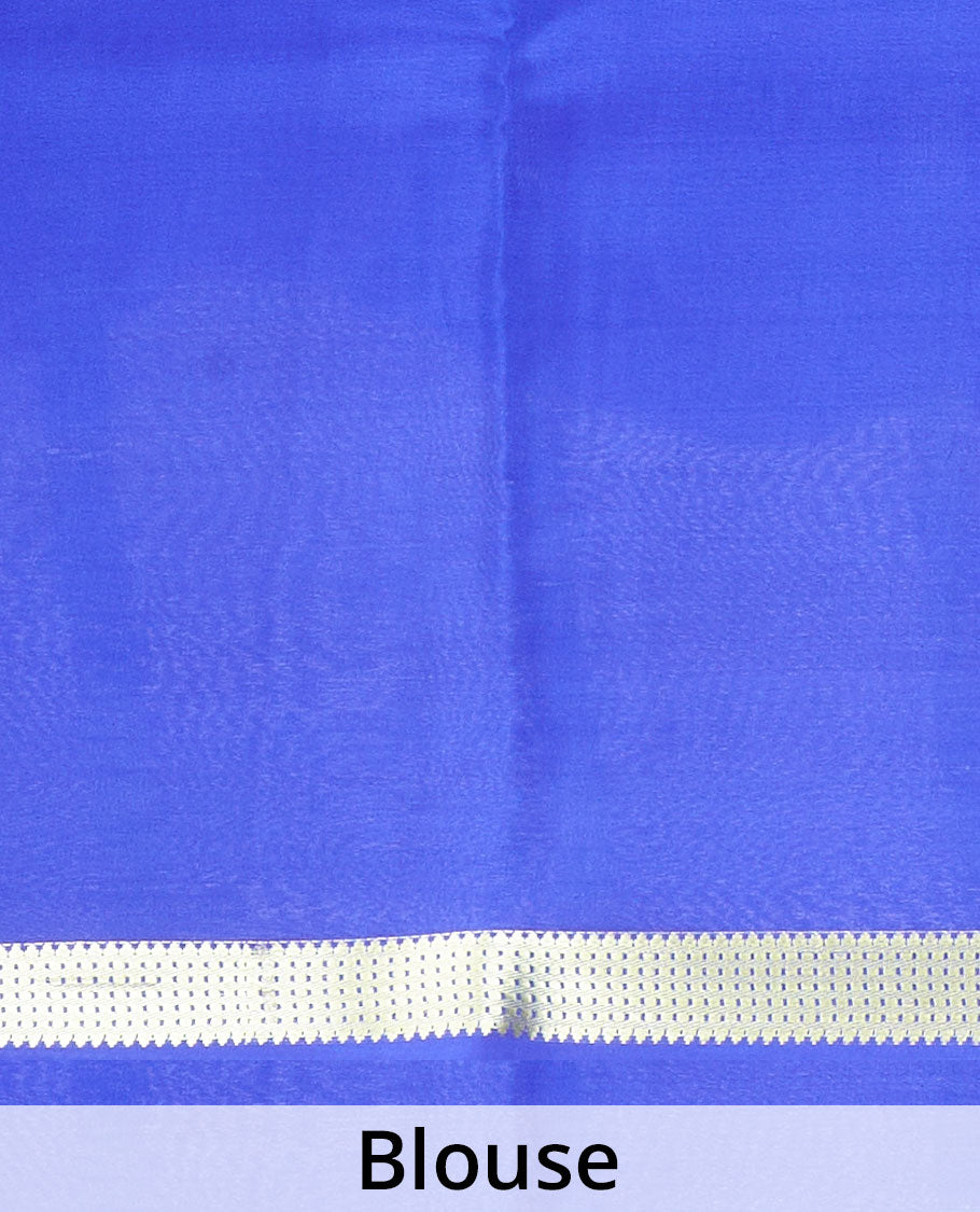 Royal blue plain body Mysore silk saree with traditional zari borders and zari woven stripes