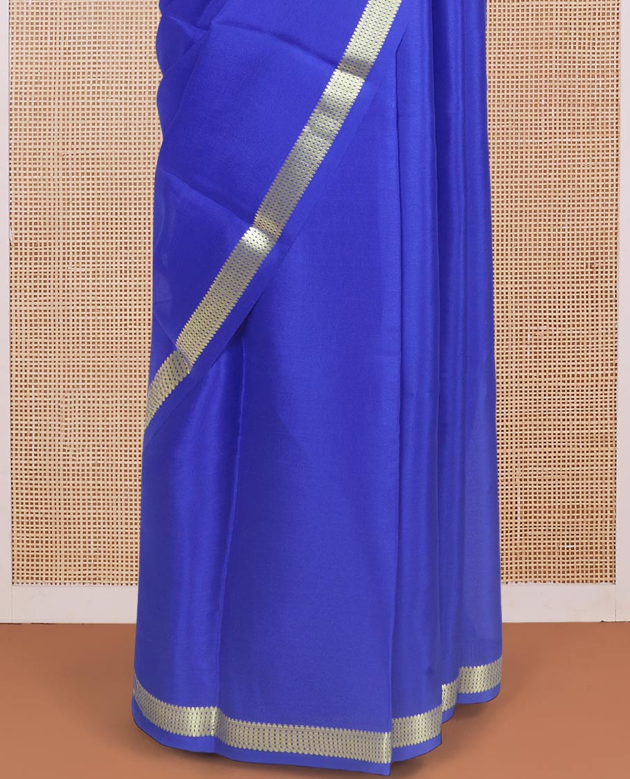 Royal blue plain body Mysore silk saree with traditional zari borders and zari woven stripes