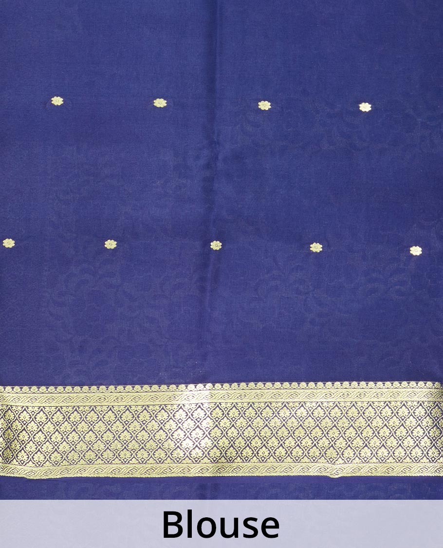Green zari buttas Mysore silk saree with contrast zari borders of jaal design and pallu of floral jaal design