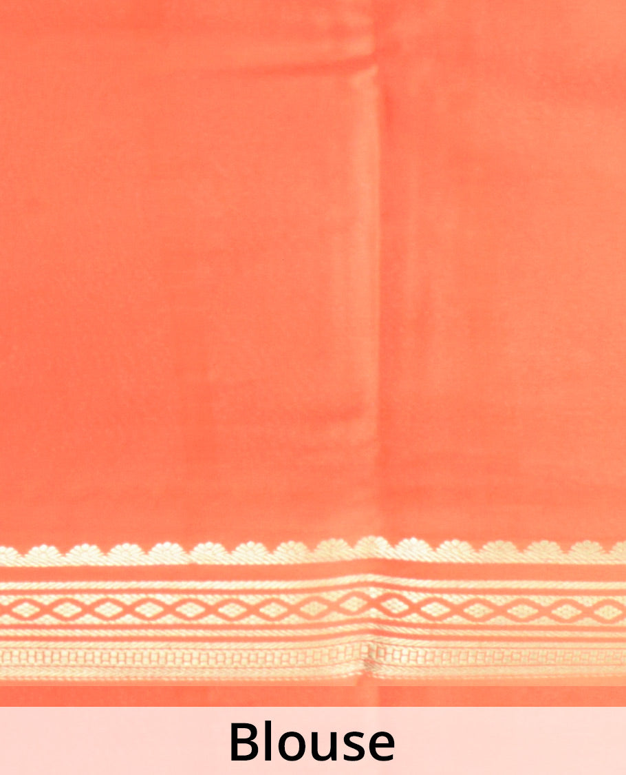 Entralling cream plain Mysore silk saree with contrast geometric zari design borders and pallu of zari seer lines