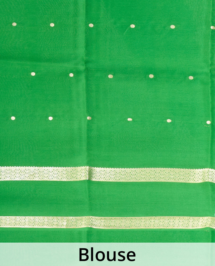 Fanta orange zari buttas woven mysore silk saree, contrast rettai pettu traditional zari border, and zari seer striped pallu