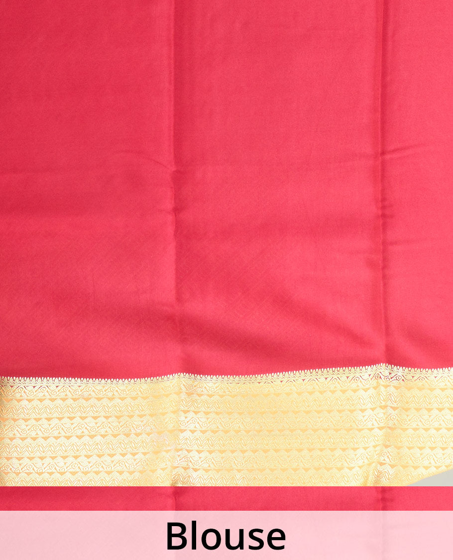 Green floral zari buttas Mysore silk saree, contrast traditional design zari border, and diagonal striped pallu