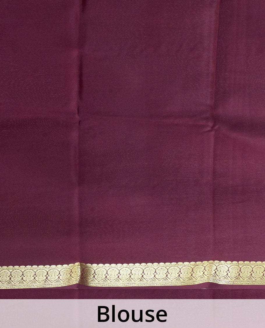 Orange zari buttas Mysore silk saree, contrast traditional design zari border, and zari striped pallu