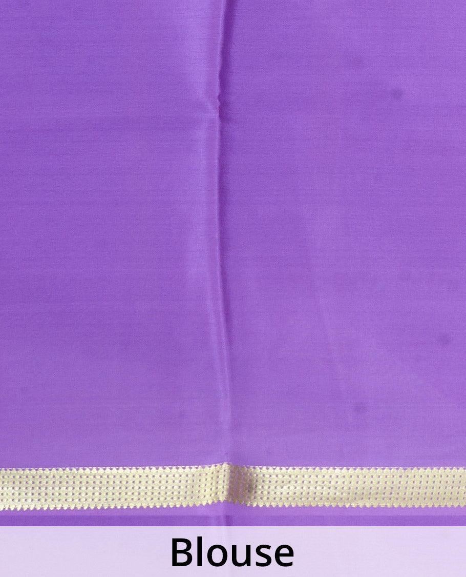Purple plain Mysore silk saree with traditional zari design borders and pallu of zari seer lines